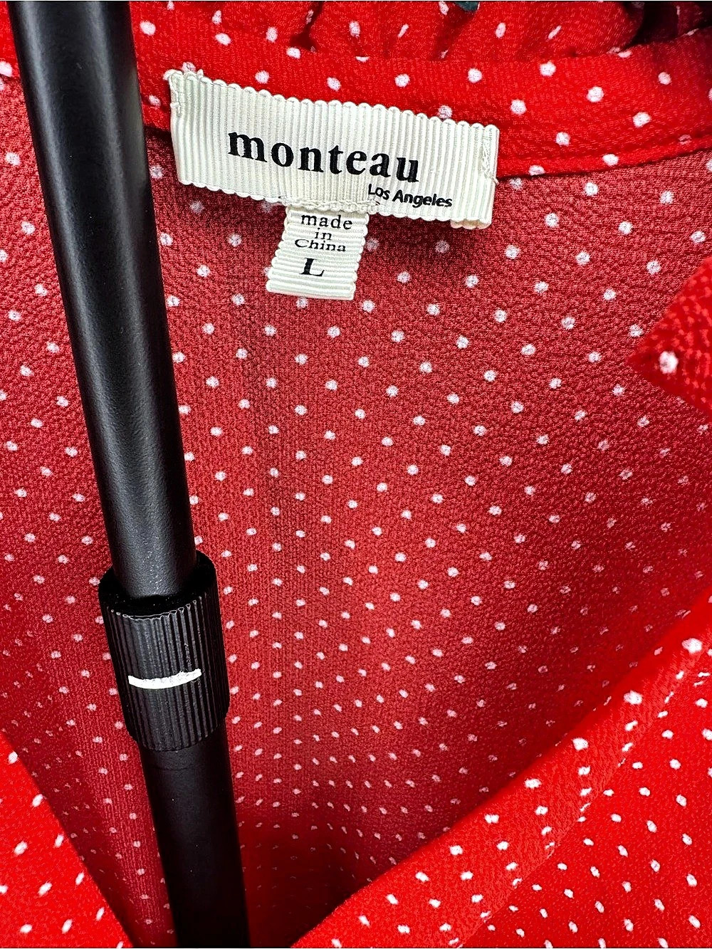 Monteau Red Polka Dot Wrap Peplum Blouse Flutter Sleeve Large - Picture 5 of 5